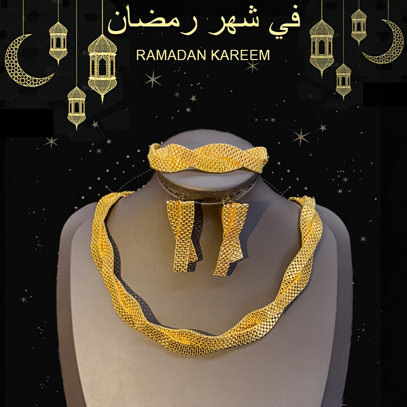 Middle Eastern Dubai Bride Cross Earrings Necklace & Bracelet Set